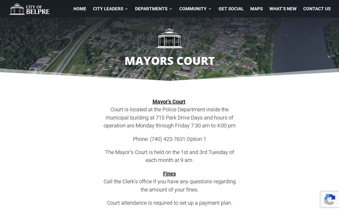 Belpre court record Mayor's Court location and clerk information