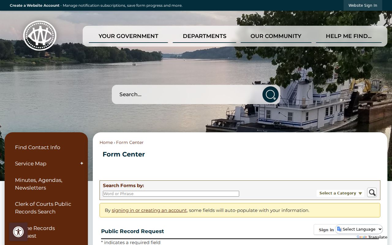 Washington County case search public-records request form
