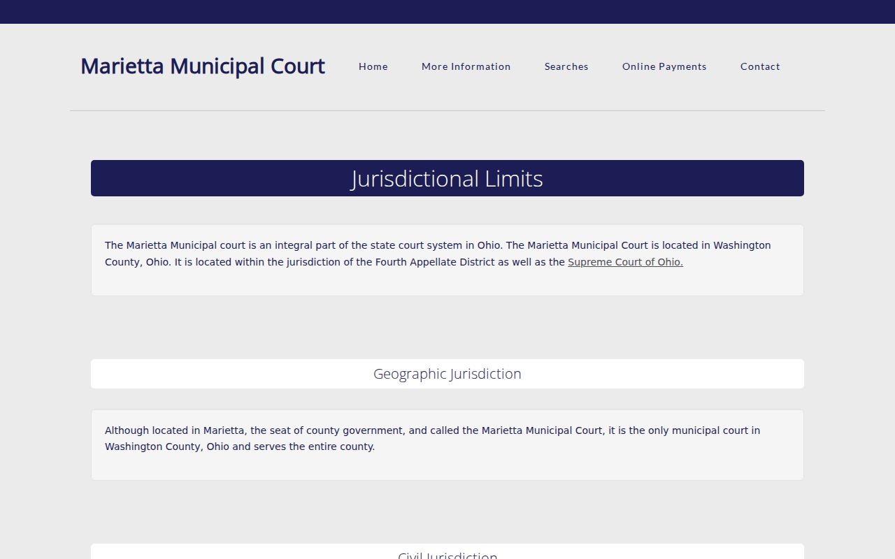 Washington County civil docket Marietta Municipal Court jurisdiction limits page