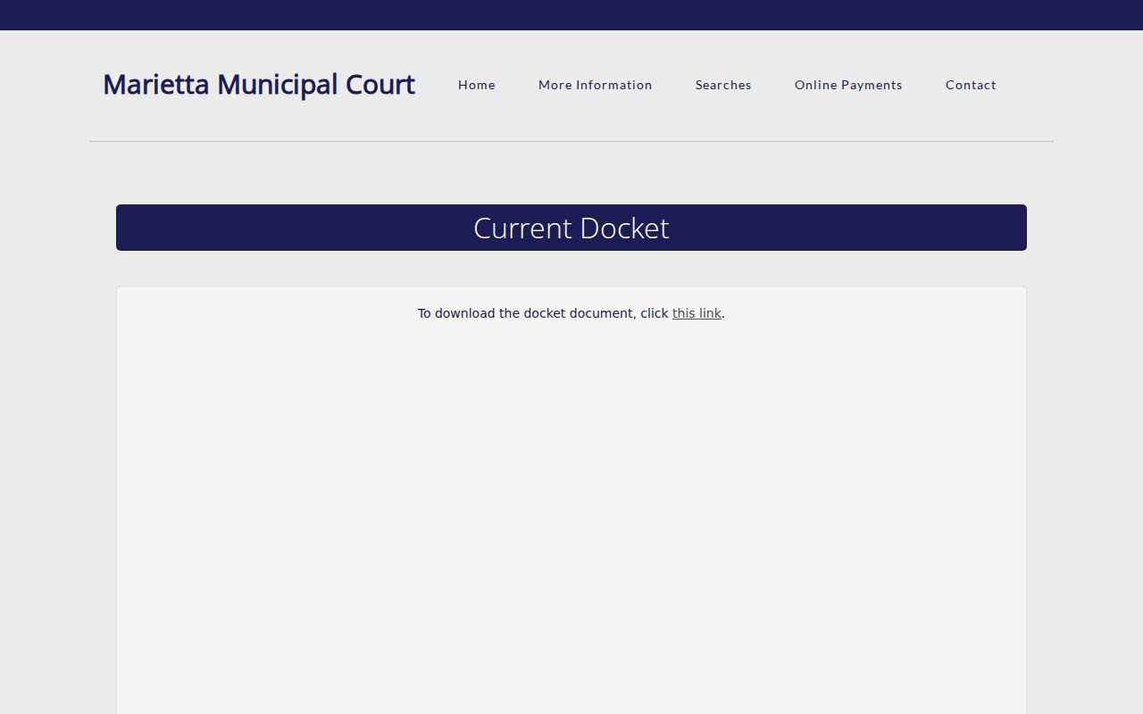 Washington County court calendar Marietta Municipal Court Current Docket interface