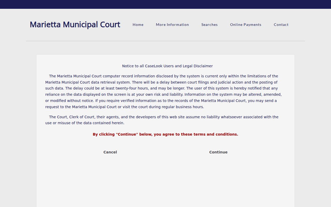 Washington County court calendar CaseLook Record Search disclaimer interface
