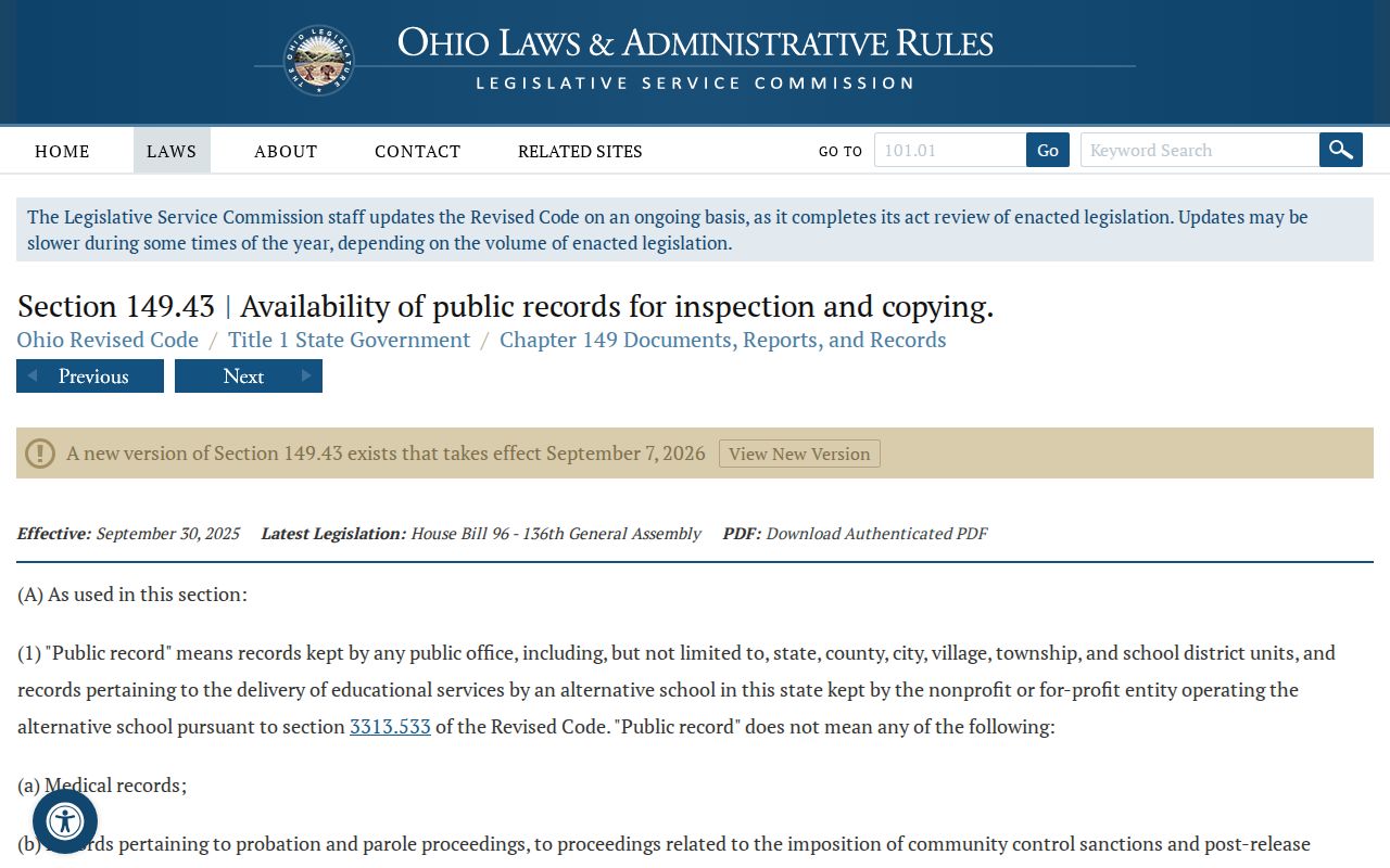 Washington County court records access under the Ohio Public Records Act