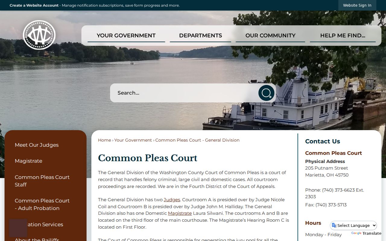 Washington County court docket Common Pleas General Division page