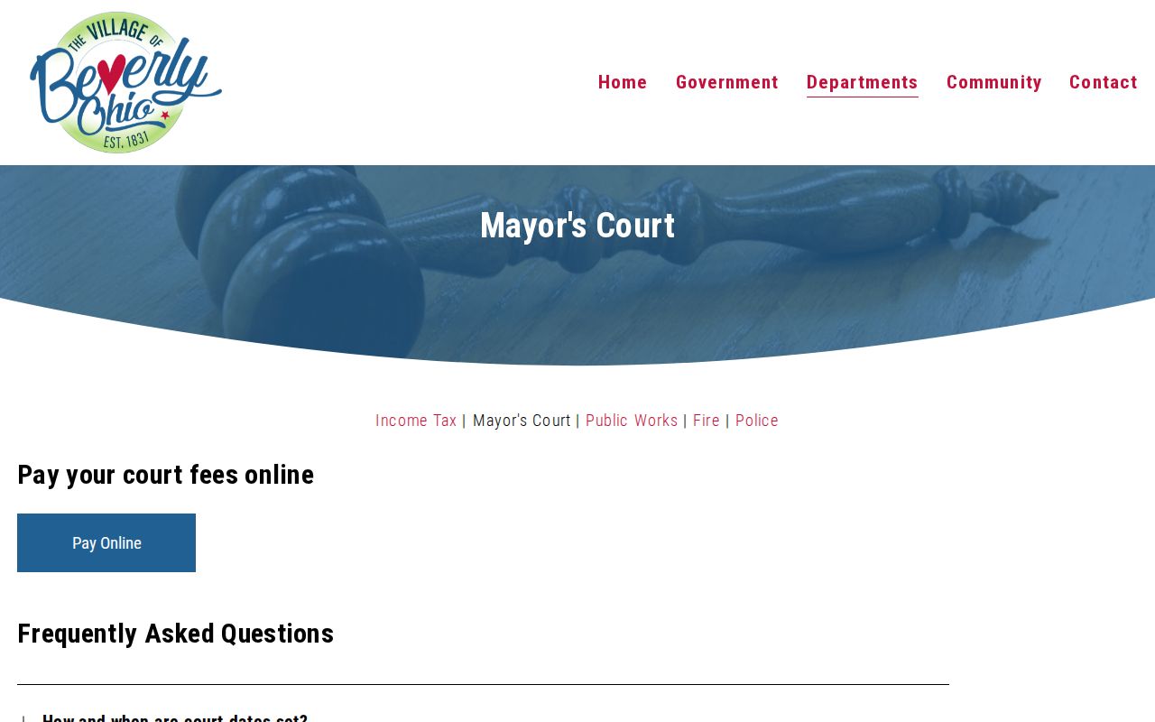 Washington County traffic ticket route for Beverly Mayor's Court